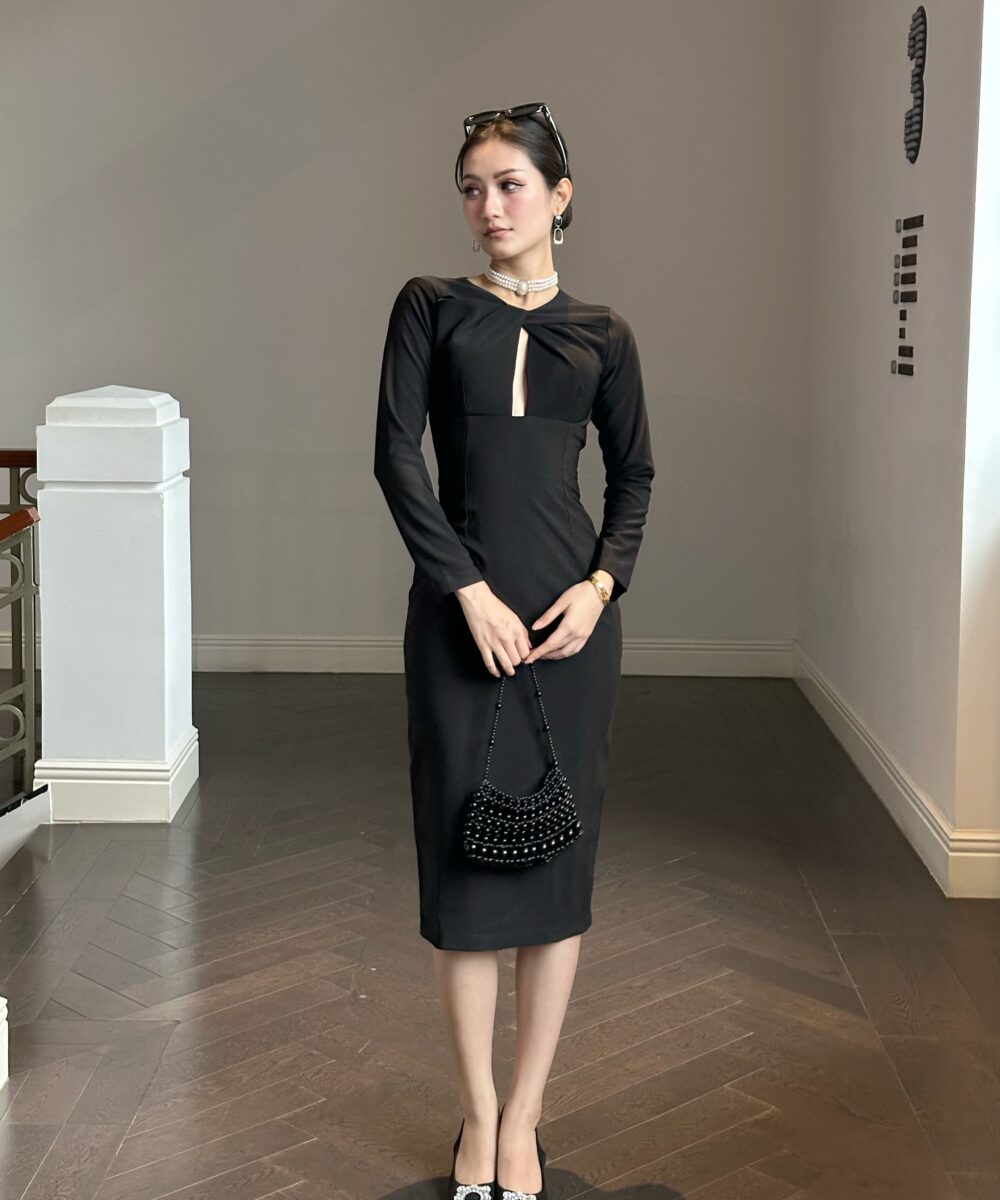 Cut-out Neck Midi Dress