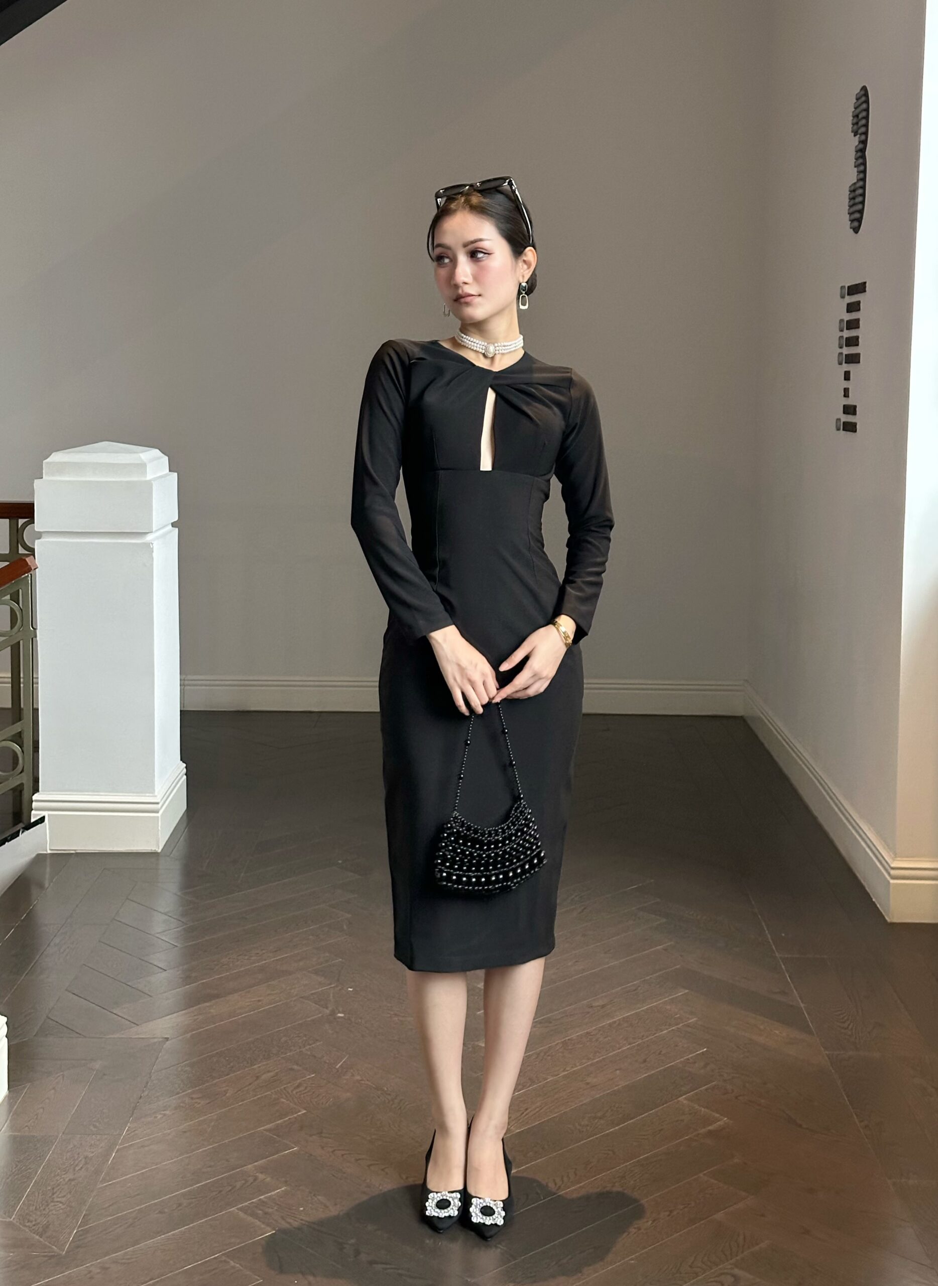 Cut-out Neck Midi Dress